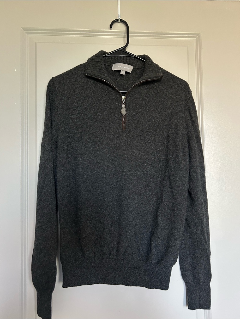 Neiman Marcus 100% Cashmere Charcoal Half-Zip Sweater